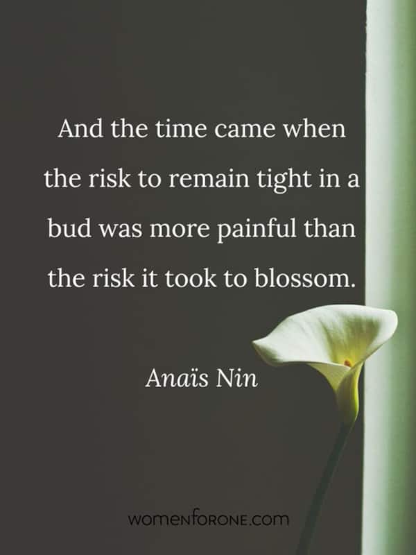 And the time came when the risk to remain tight in a bud was more painful than the risk it took to blossom - Anais Nin