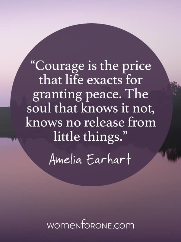 Courage is the price that life exacts for granting peace. The soul that knows it not, knows no release from little things. - Amelia Earhart